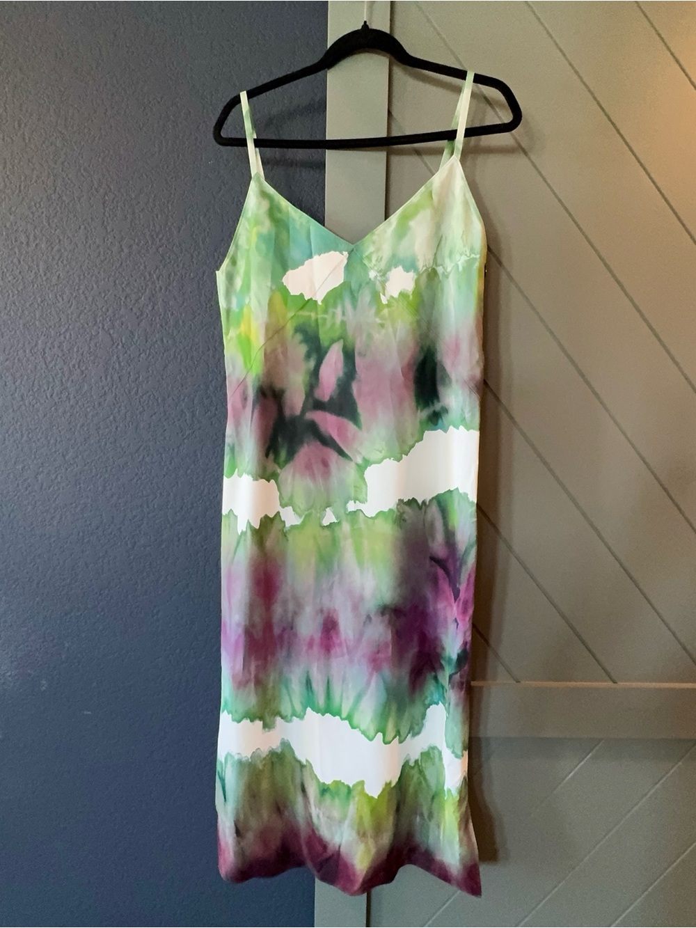 Acne Studios Sway Tie-Dye Midi Dress in Green, Purple & White EU 42 / US 10